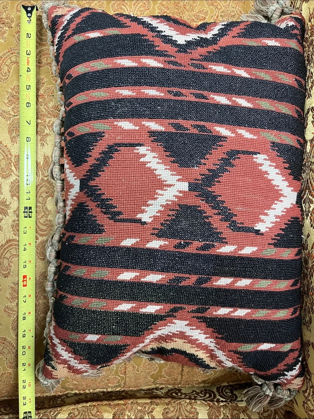 Handwoven Geometric Accent Pillow - Tan & Black